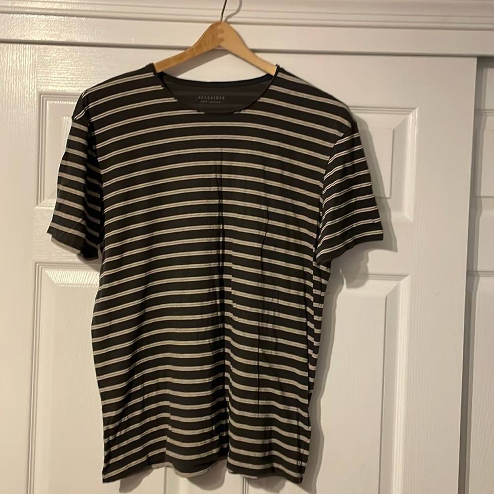 Allsaints L Black and White Striped T-Shirt
